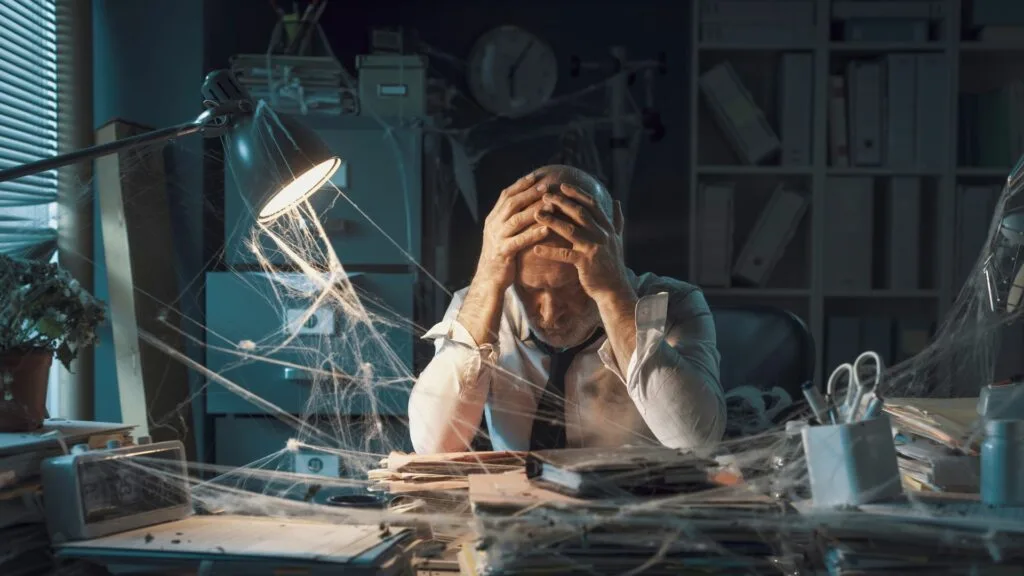 kryzys życiowy mężczyzna nad biurkiem