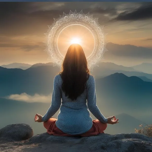 przebudzenie duchowe kobieta medytuje w górach
