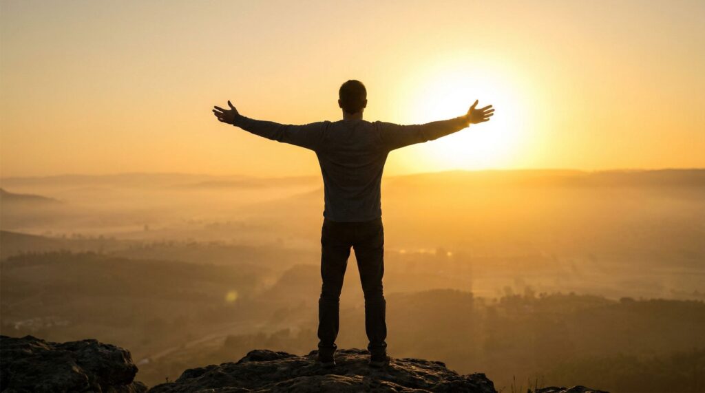 Mężczyzna w postawie otwartości wobec energii